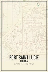 Retro US city map of Port Saint Lucie, Florida. Vintage street map.