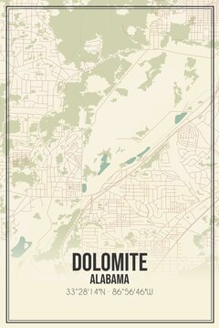 Retro US city map of Dolomite, Alabama. Vintage street map.