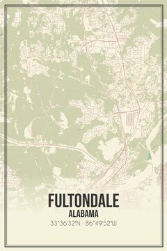 Retro US city map of Fultondale, Alabama. Vintage street map.