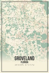 Retro US city map of Groveland, Florida. Vintage street map.