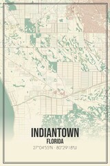 Retro US city map of Indiantown, Florida. Vintage street map.