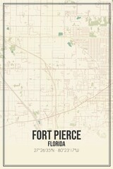 Retro US city map of Fort Pierce, Florida. Vintage street map.