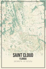 Retro US city map of Saint Cloud, Florida. Vintage street map.
