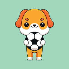 cute dog holding soccer ball cartoon mascot doodle art hand drawn concept vector kawaii icon illustration