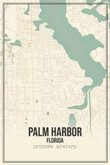 Retro US city map of Palm Harbor, Florida. Vintage street map.
