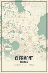 Retro US city map of Clermont, Florida. Vintage street map.