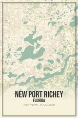 Retro US city map of New Port Richey, Florida. Vintage street map.