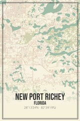 Retro US city map of New Port Richey, Florida. Vintage street map.