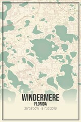 Obraz premium Retro US city map of Windermere, Florida. Vintage street map.