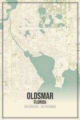Retro US city map of Oldsmar, Florida. Vintage street map.