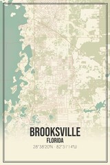 Retro US city map of Brooksville, Florida. Vintage street map.