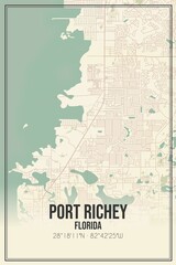 Retro US city map of Port Richey, Florida. Vintage street map.