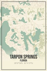 Retro US city map of Tarpon Springs, Florida. Vintage street map.