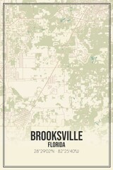 Retro US city map of Brooksville, Florida. Vintage street map.