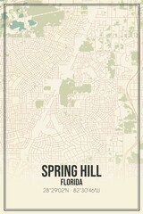 Retro US city map of Spring Hill, Florida. Vintage street map.