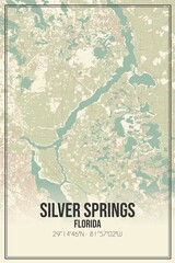 Retro US city map of Silver Springs, Florida. Vintage street map.