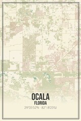 Retro US city map of Ocala, Florida. Vintage street map.
