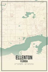 Retro US city map of Ellenton, Florida. Vintage street map.