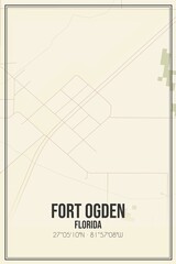 Retro US city map of Fort Ogden, Florida. Vintage street map.