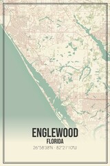 Retro US city map of Englewood, Florida. Vintage street map.