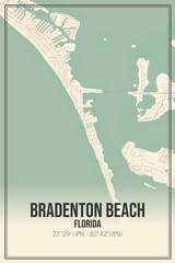 Retro US city map of Bradenton Beach, Florida. Vintage street map.