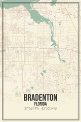 Fototapeta na wymiar Retro US city map of Bradenton, Florida. Vintage street map.