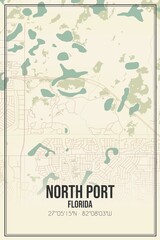 Retro US city map of North Port, Florida. Vintage street map.
