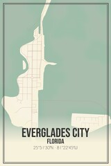 Retro US city map of Everglades City, Florida. Vintage street map.