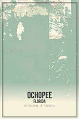 Retro US city map of Ochopee, Florida. Vintage street map.