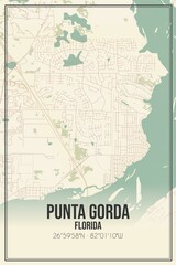 Retro US city map of Punta Gorda, Florida. Vintage street map.