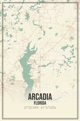 Retro US city map of Arcadia, Florida. Vintage street map.