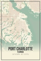 Retro US city map of Port Charlotte, Florida. Vintage street map.