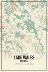 Retro US city map of Lake Wales, Florida. Vintage street map.