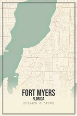 Retro US city map of Fort Myers, Florida. Vintage street map.