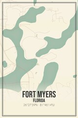 Retro US city map of Fort Myers, Florida. Vintage street map.