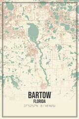 Retro US city map of Bartow, Florida. Vintage street map.