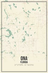 Retro US city map of Ona, Florida. Vintage street map.