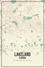 Retro US city map of Lakeland, Florida. Vintage street map.