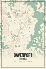 Retro US city map of Davenport, Florida. Vintage street map.