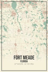 Retro US city map of Fort Meade, Florida. Vintage street map.