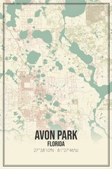 Retro US city map of Avon Park, Florida. Vintage street map.