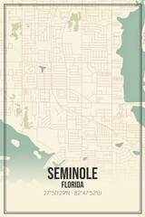 Retro US city map of Seminole, Florida. Vintage street map.