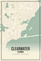 Retro US city map of Clearwater, Florida. Vintage street map.
