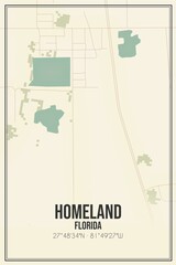 Retro US city map of Homeland, Florida. Vintage street map.
