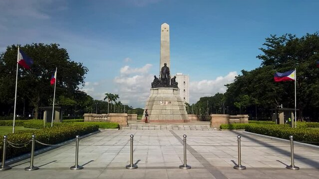 Front view of Jose Rizal memorial statue and monument in Manila, Philippines