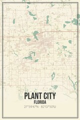 Retro US city map of Plant City, Florida. Vintage street map.