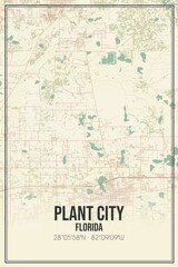 Fototapeta na wymiar Retro US city map of Plant City, Florida. Vintage street map.