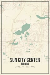 Retro US city map of Sun City Center, Florida. Vintage street map.