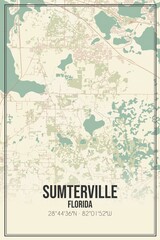 Retro US city map of Sumterville, Florida. Vintage street map.