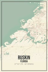 Retro US city map of Ruskin, Florida. Vintage street map.